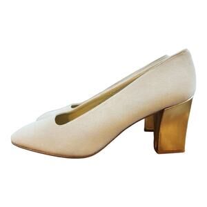 Red by Ramon Tenza leather heels made in Spain cream gold square heel shoes vtg